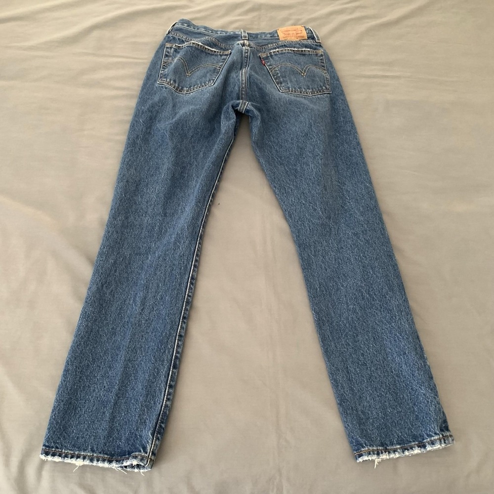 Levis 501 Jeans Mens 28x30 Blue Medium Wash Straight Distressed Denim Pants - Picture 8 of 11